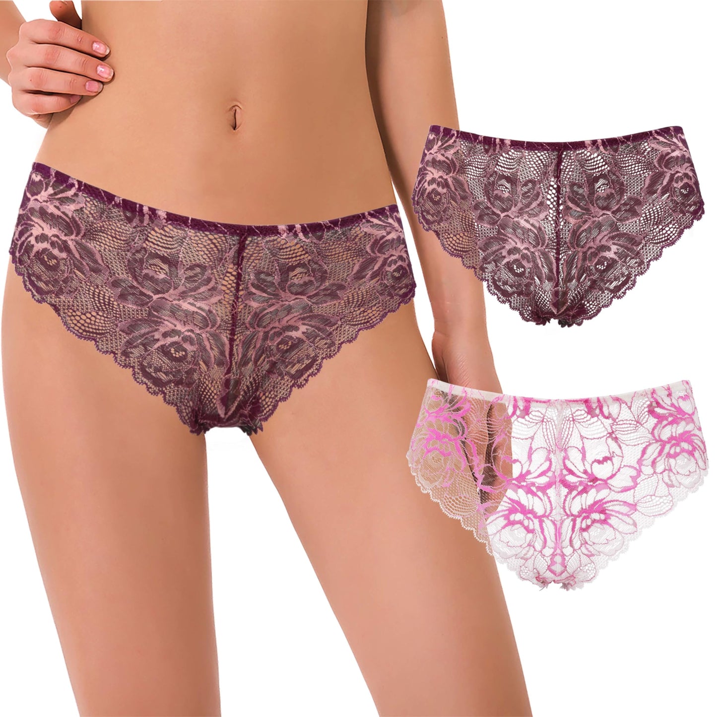 Curve Muse Women's Thong Hipster Underwear Sexy Comfortable - Pack of 2