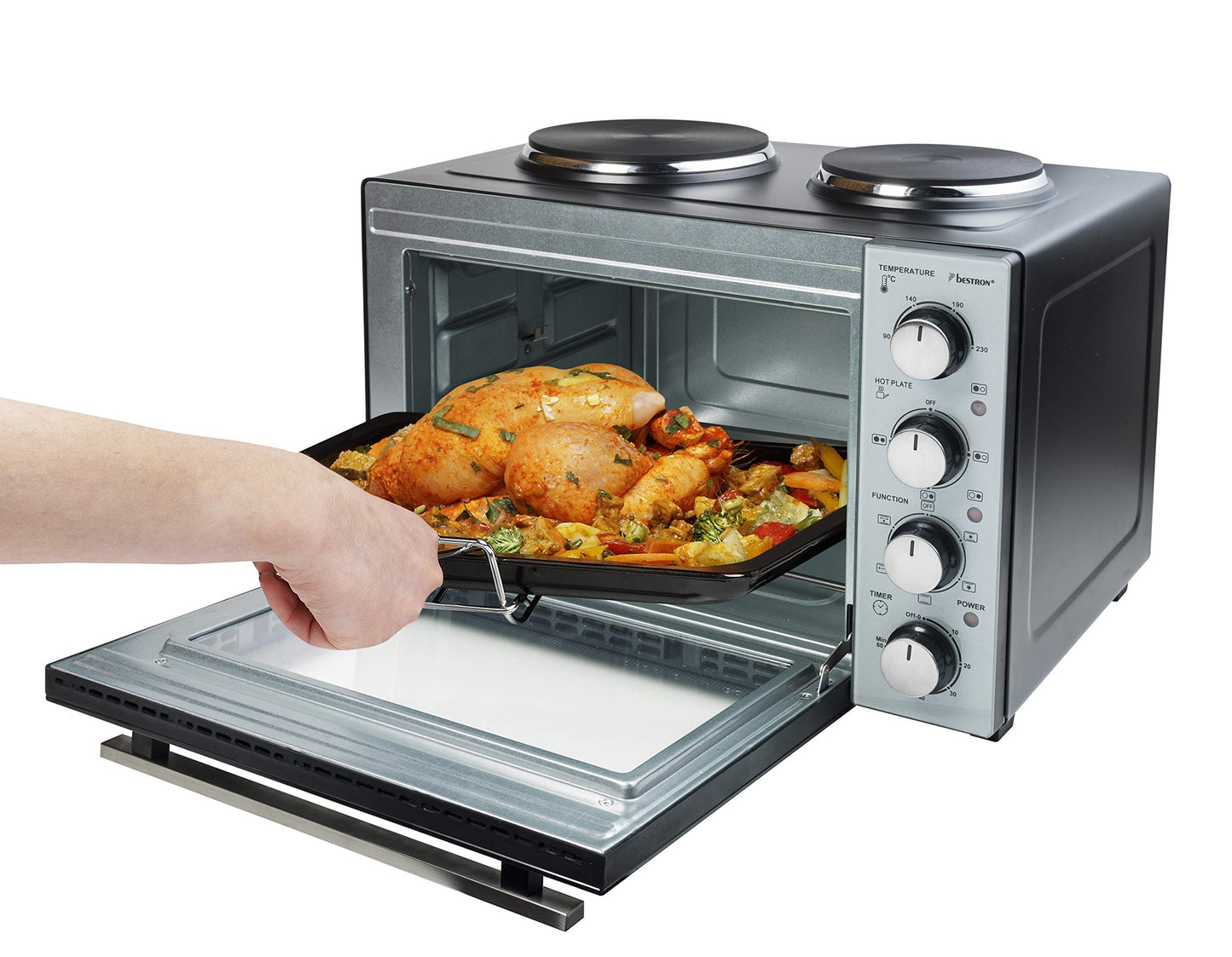 Bestron AOV9 Kompakter Mini-Backofen mit Ober-/Unterhitze, 9 Liter, 800 Watt, Schwarz