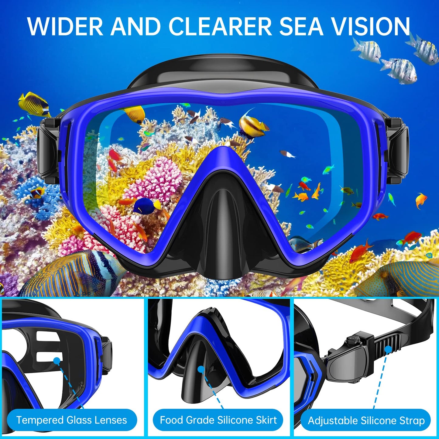 JEMULICE Schnorchelset Erwachsene, Schnorcheln Set mit Taucherbrille und Dry Schnorchel für Herren und Damen, Anti-Leck & Anti-Fog Tauchmaske aus Gehärtetem Glas für Tauchen, Schnorcheln und Schwimmen