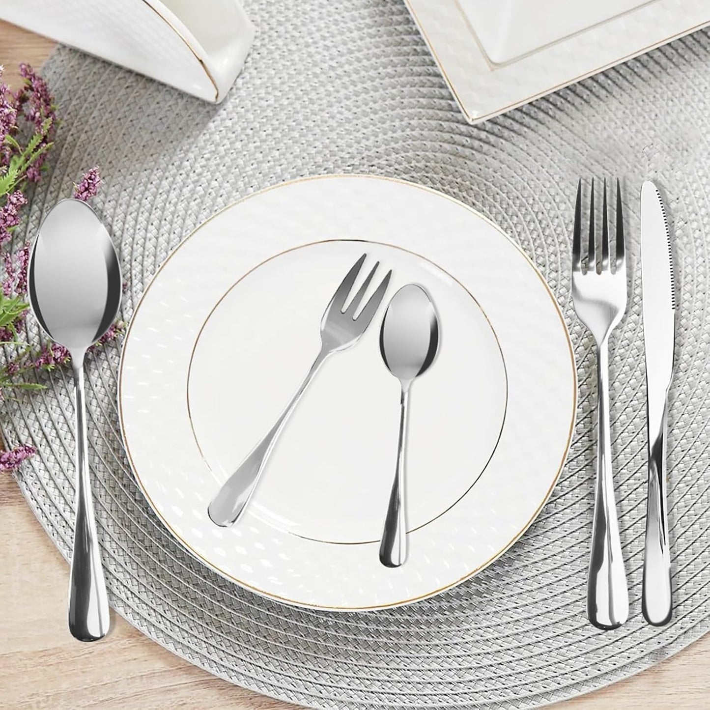 Besteck Set 6 Personen, 30 teilig Cutlery Set inkl. Messer, Gabel, Löffel, Besteckset Spiegelpoliert, Essbesteck Spülmaschinenfest, Edelstahl Besteck für Hause Küche Restaurant
