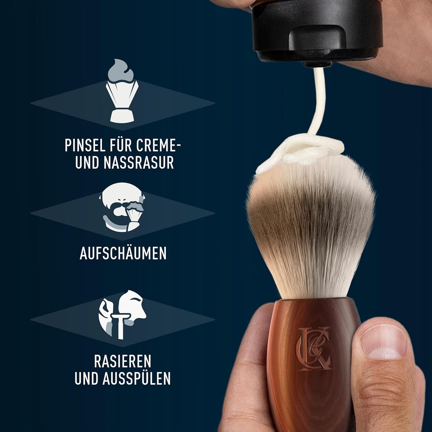 King C. Gillette Bartpflege Rasierpinsel Herren mit weichen Borsten und Holzgriff, Rasurerlebnis auf Barbier-Niveau, Geschenk für Männer