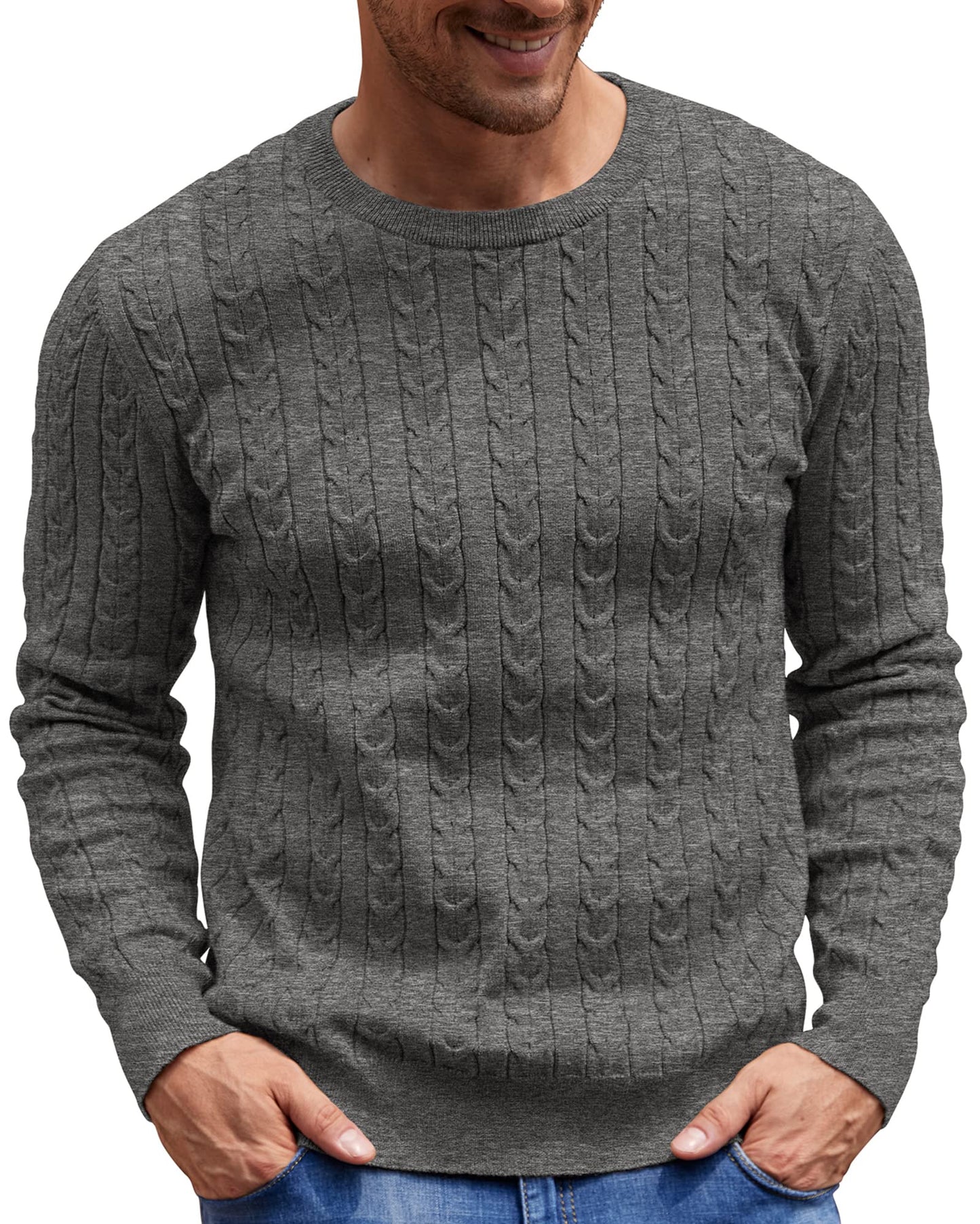NITAGUT Men’s Cable Knit Sweater – Slim Fit Crewneck Pullover