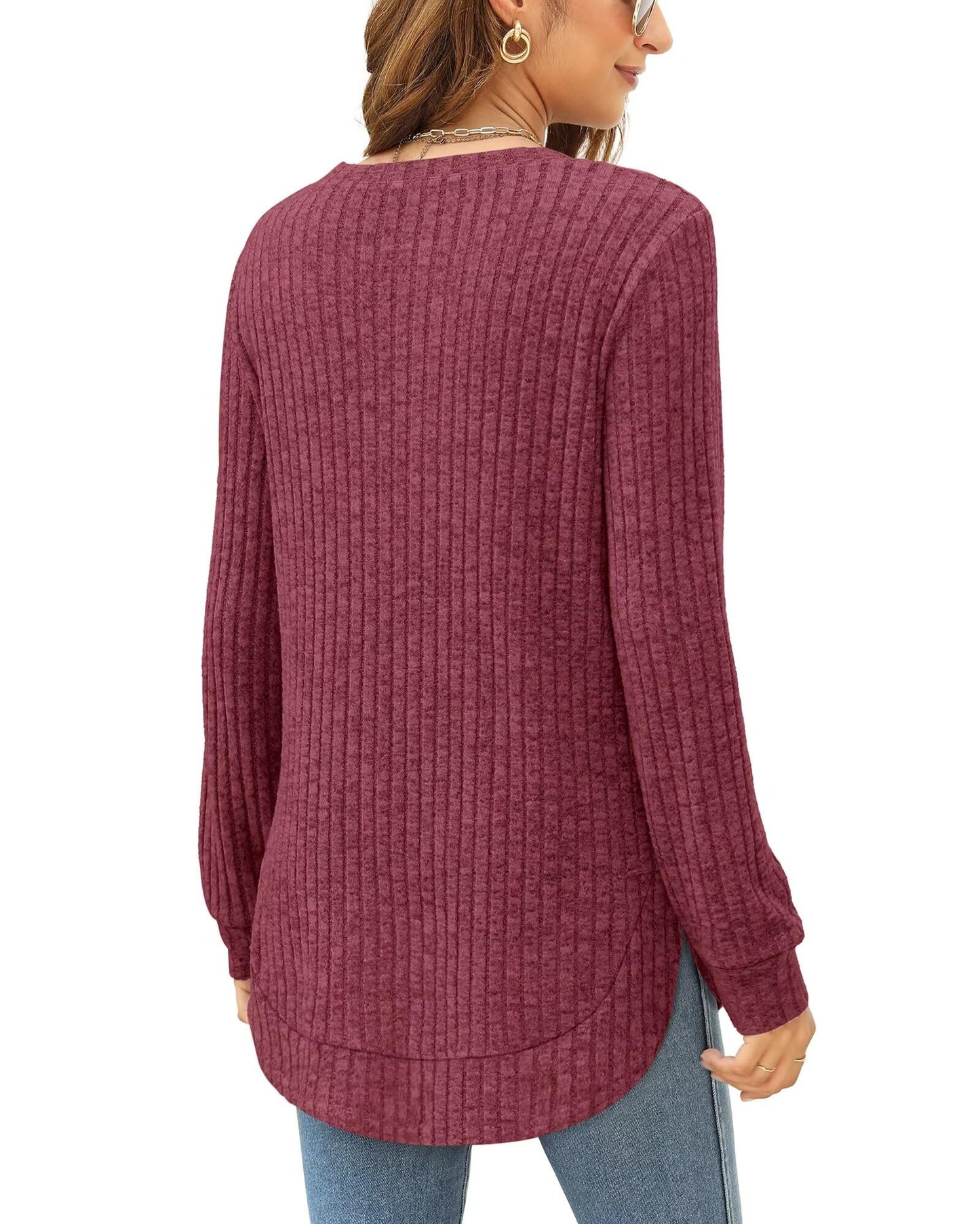 XIEERDUO Women's Pullover Sweater – Curved Hem Knit Sweatshirt