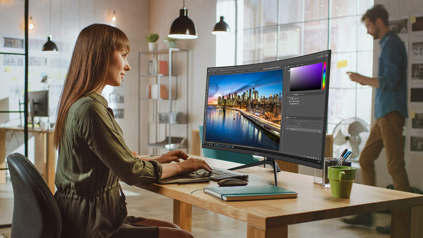 ODYS i27 Monitor - 27-Zoll-Bildschirm im rahmenlosen Design, Full HD, 100 Hz, mit HDR, IPS Panel, FreeSync, HDMI, USB-C, 3,5mm Audio