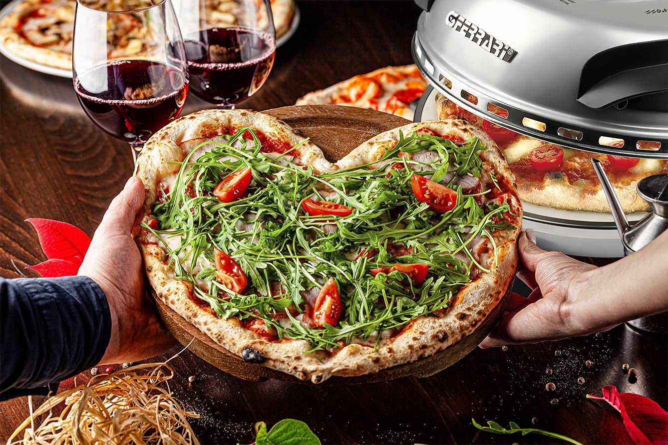 G3 FerrariPizza Äußern Vergnügen, Ofen Pizza, 1200 W, 400°C, Felsen Feuerfest (durchmesser 31 cm), Timer 5', Kochbuch inbegriffen, Schwarz, 31.6 x 31.6 x 25 cm