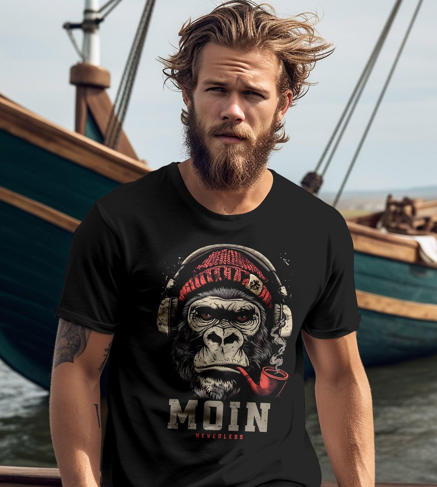Neverless® Men's T-Shirt – "Moin" Gorilla Music Front Print