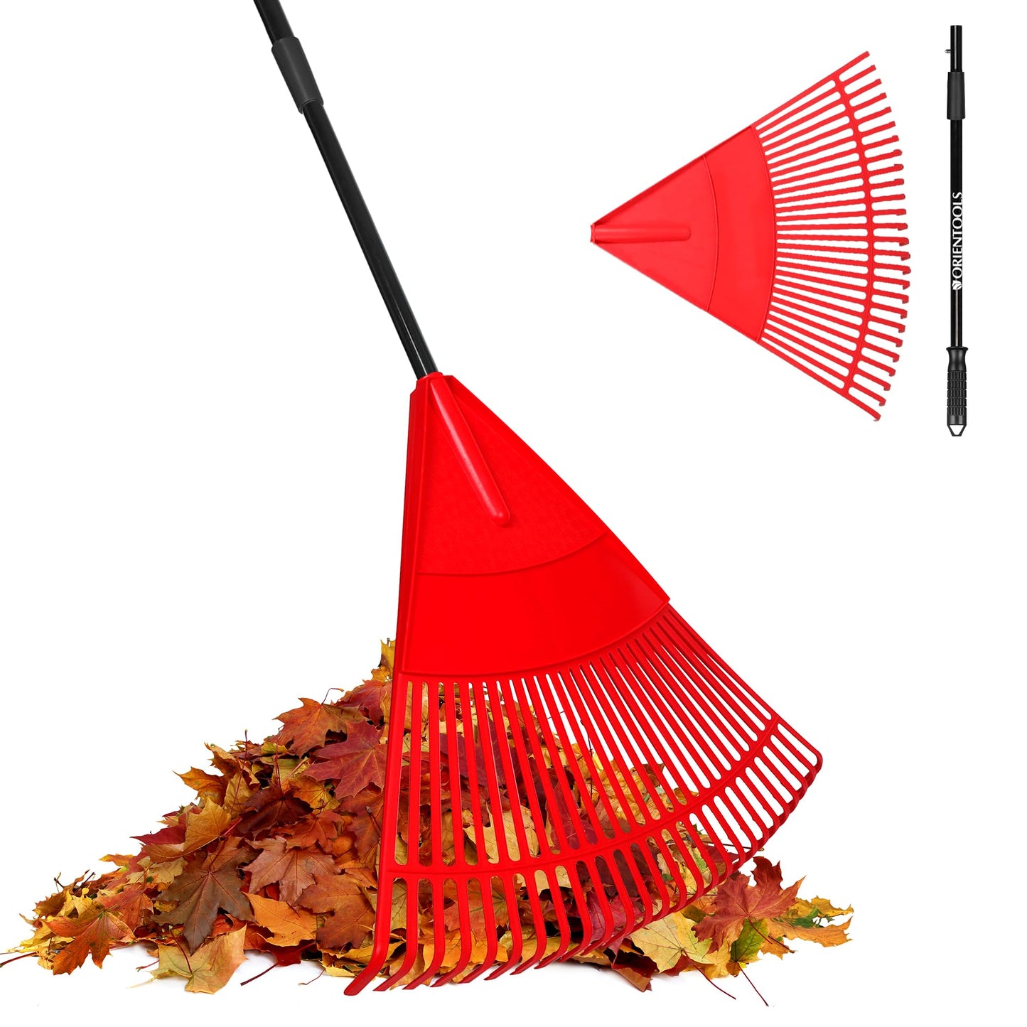 ORIENTOOLS Garten Laubrechen, Garten Rechen für Rasen Laub mit verstellbarem Griff 107 bis 156 cm Rechen, 22 Starke Zinken Kunststoff Kopf Strauch Rechen, Landschaftsbesen für Rasen und Blätter