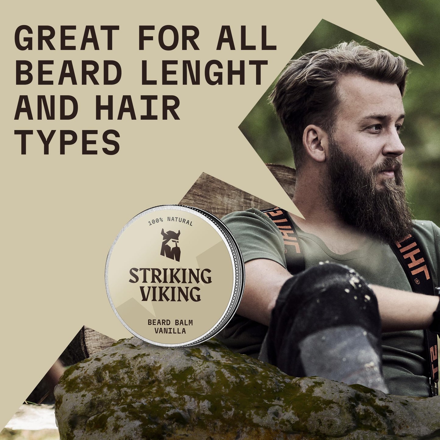 Striking Viking parfümfreier Bartbalsam Männer Vanille – Stylt, stärkt und macht Bärte, Schnurrbärte weich – Bartpflege mit Sheabutter, Teebaum, Argan & Jojobaöl - Bartglättungscremes - Bart Balm