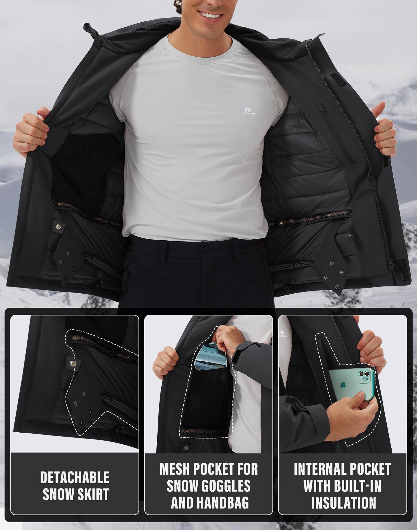 Men’s Ski Jacket – Waterproof, Warm & Breathable Snowboarding Winter Coat