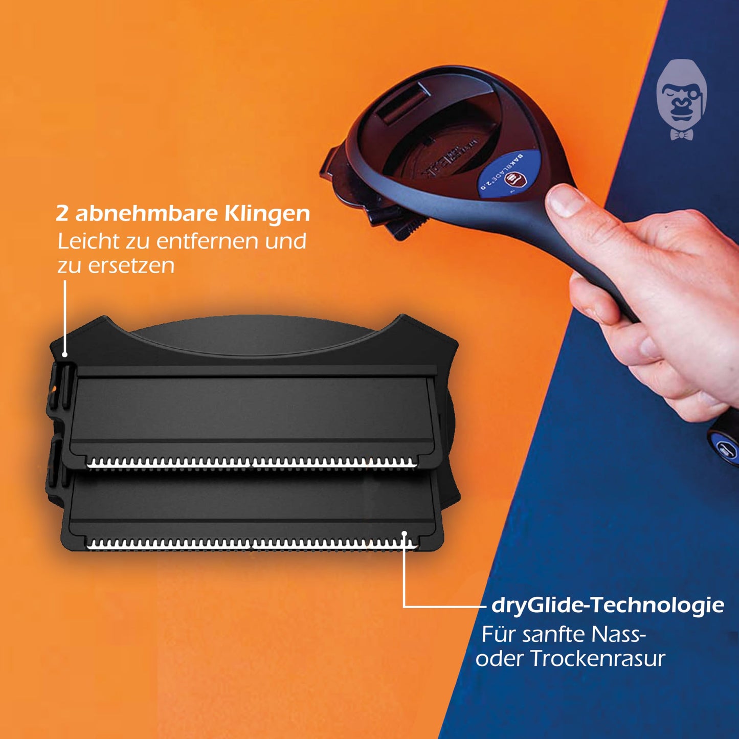 Bakblade 2.0 back and body razor with patented double blade technology