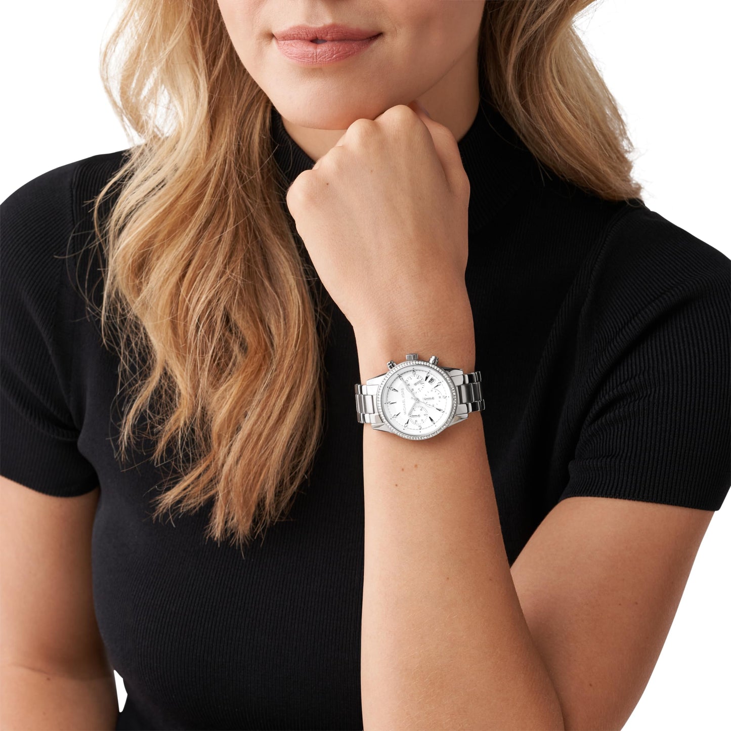 Michael Kors ladies' watch Ritz, 37 mm case size, quartz chronograph movement, stainless steel bracelet