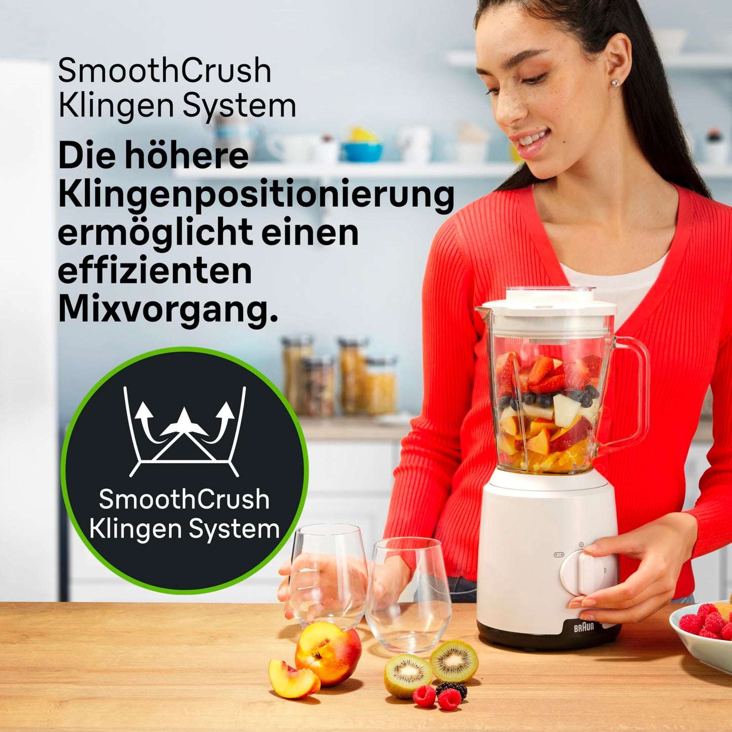 Braun PowerBlend 1 Standmixer mit 1,5 l Glas-Mixaufsatz, Küchenhelfer zum Zerkleinern, Pürieren & Mixen, Ice-Crush-Funktion, 2 Geschwindigkeiten, 600 Watt, Weiß