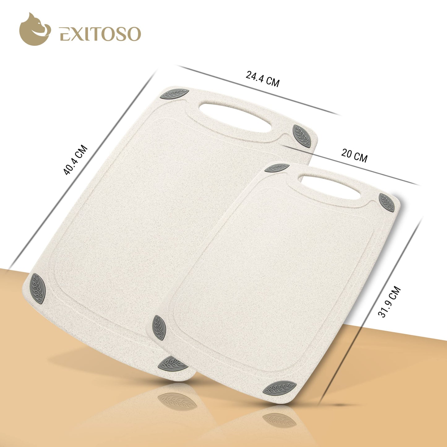Exitoso 3-Piece Innovative Chopping Board Set | Non-Slip with Juice Groove and Handle | Dishwasher Safe | Antibacterial | Grey/Black Plastic