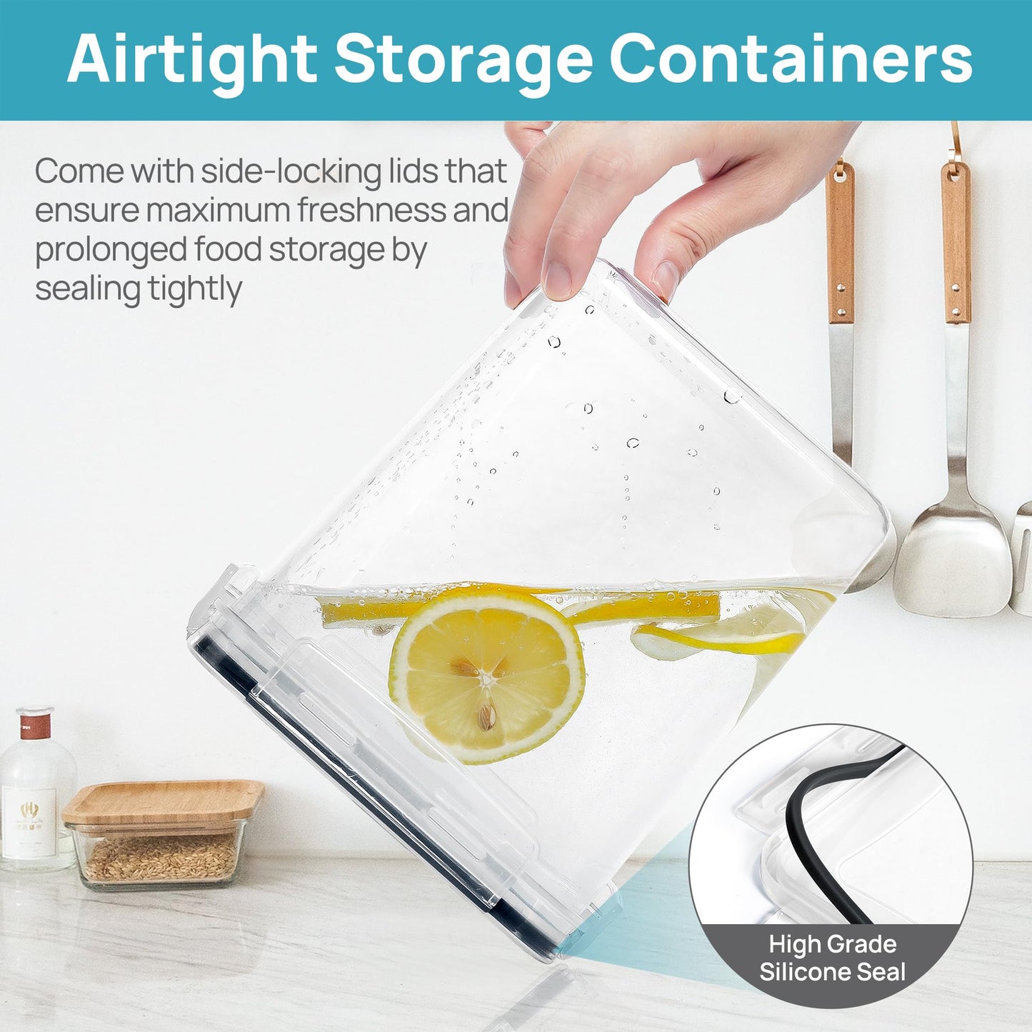 Vtopmart 5.2L Groß Vorratsdosen mit Deckel Luftdicht, 4 Stück Plastik Aufbewahrungsbox Küche Organizer BPA Frei, Aufbewahrung Vorratsbehälter für Zucker und Mehl mit Etiketten und Messbechern