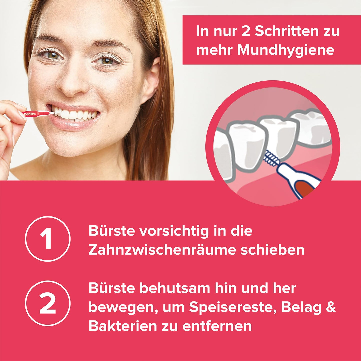 DenTek Slim Brush - Größe 1 - extra fein - für sehr enge Zahnzwischenräume - mit Minzgeschmack und hygienischer Schutzkappe, 32 Stück Pink