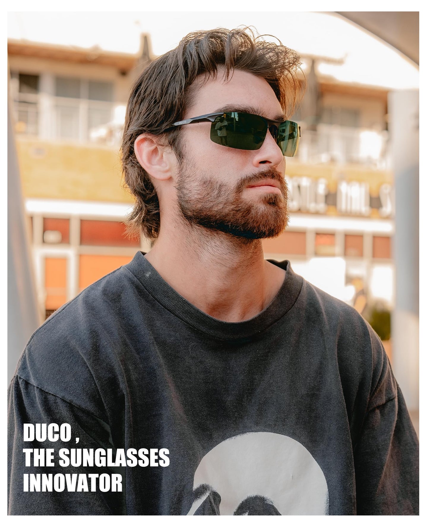 DUCO Herren Sportbrille Polarisierte Sonnenbrille Fahrerbrille Ultraleichte Al-Mg Metallrahmen UV400-Schutz Männer Sonnenbrillen 8177S