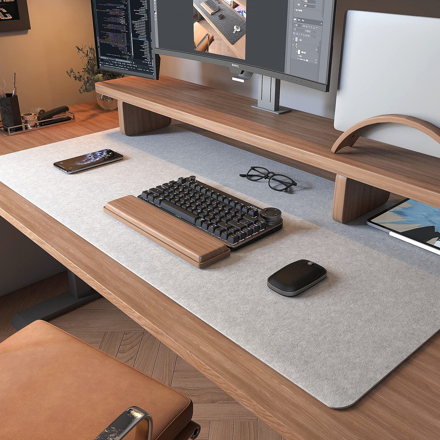 DAWNTREES Schreibtischunterlage Filz,Filz Mauspad Groß,Rutschfeste Desk Mat,Schreibtischmatte für Büro und Zuhause,Office Desktopschutz (dunkelgrau)
