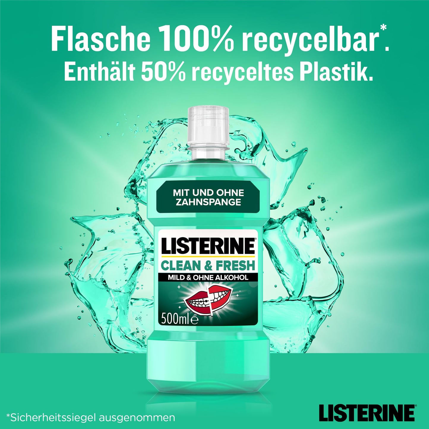 LISTERINE Smart Kidz Mild Berry (500 ml), antibakterielle Kinder Mundspülung ohne Alkohol & ohne Zucker, Mundwasser schützt vor Karies, geeignet für Kinder ab 6 Jahren