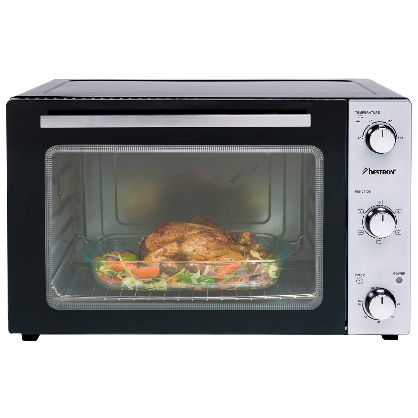 Bestron AOV9 Kompakter Mini-Backofen mit Ober-/Unterhitze, 9 Liter, 800 Watt, Schwarz