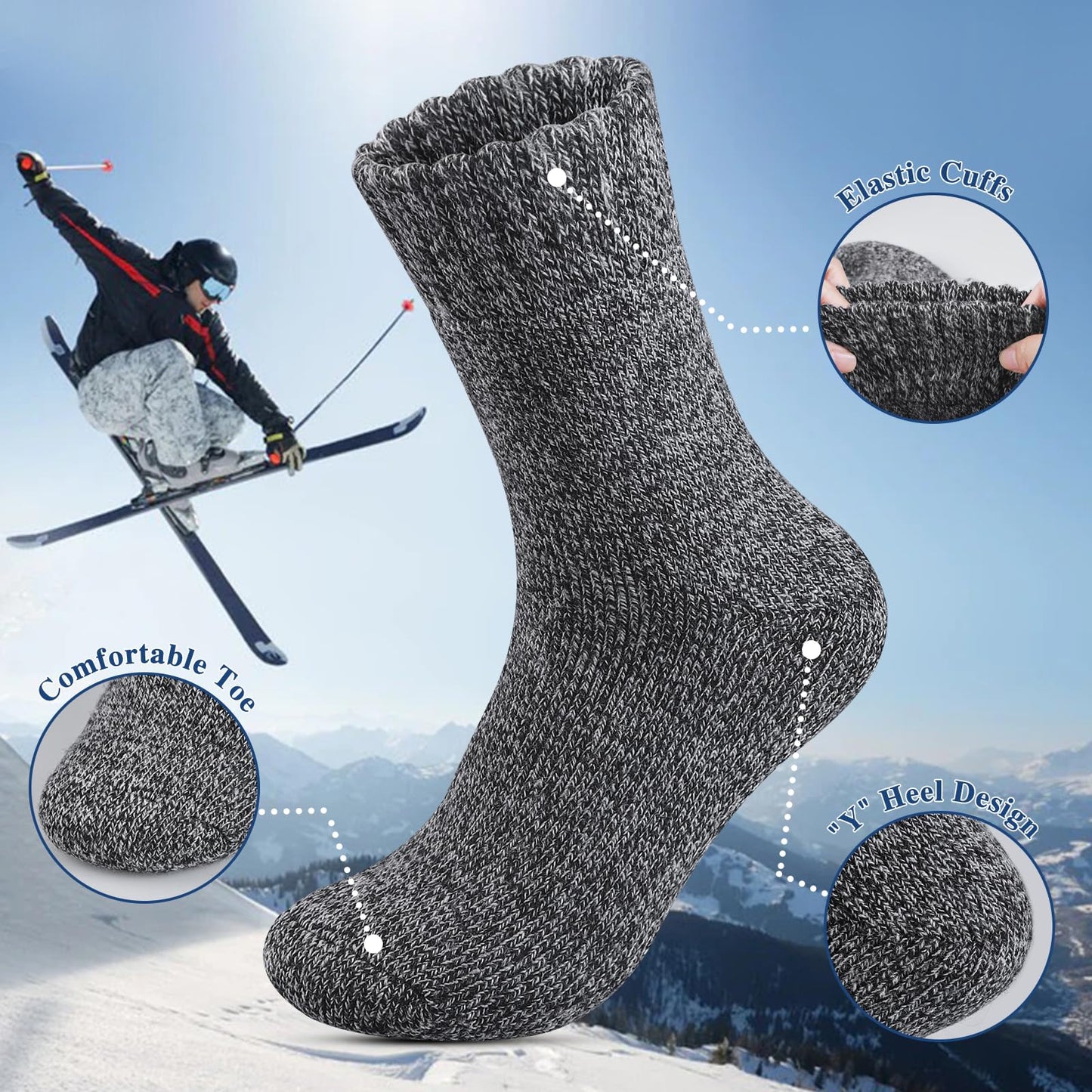 Reamphy 5 Pairs Thermal Wool Socks for Men