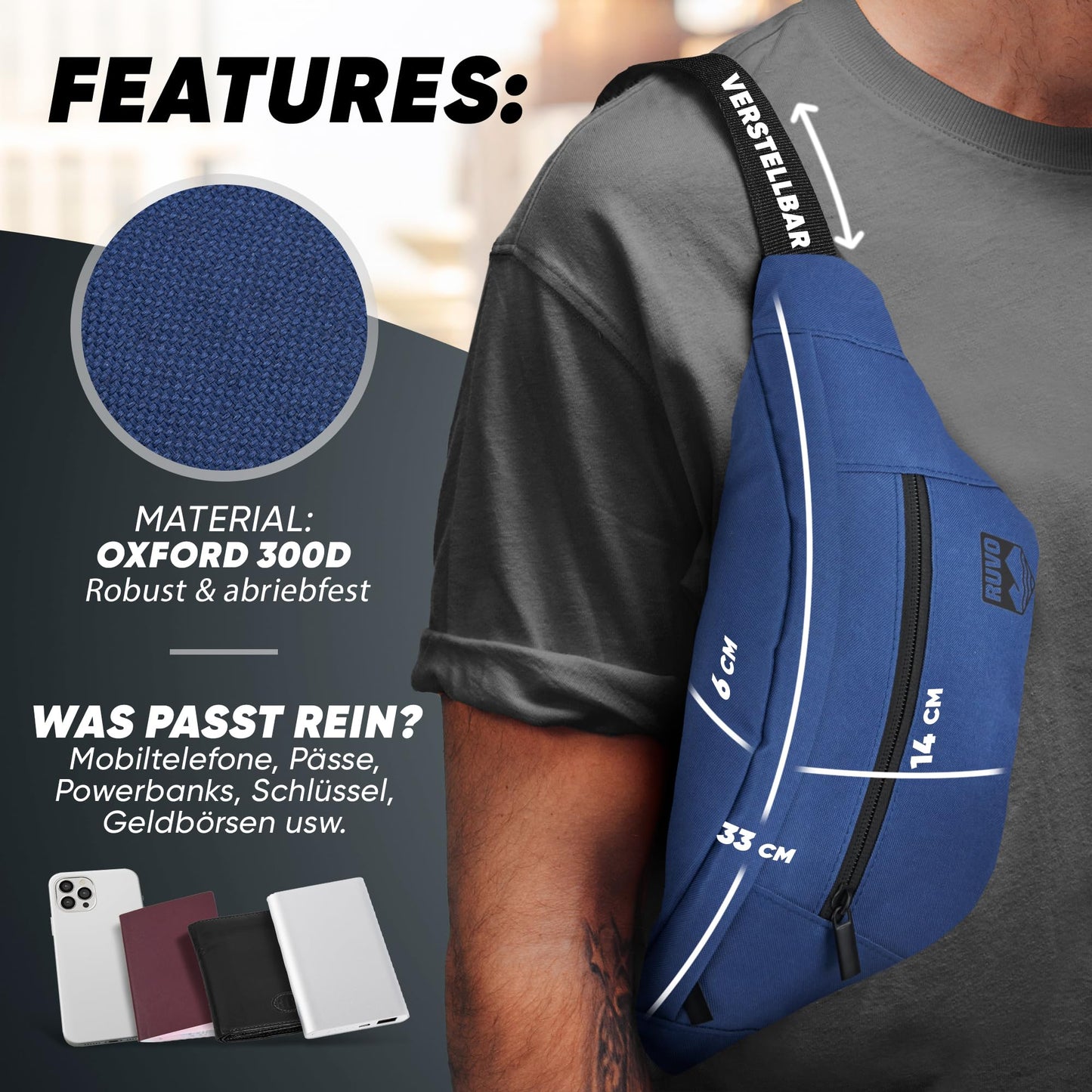RUVO Waist Bag – Stylish & Spacious Unisex Hip Bag for Every Activity