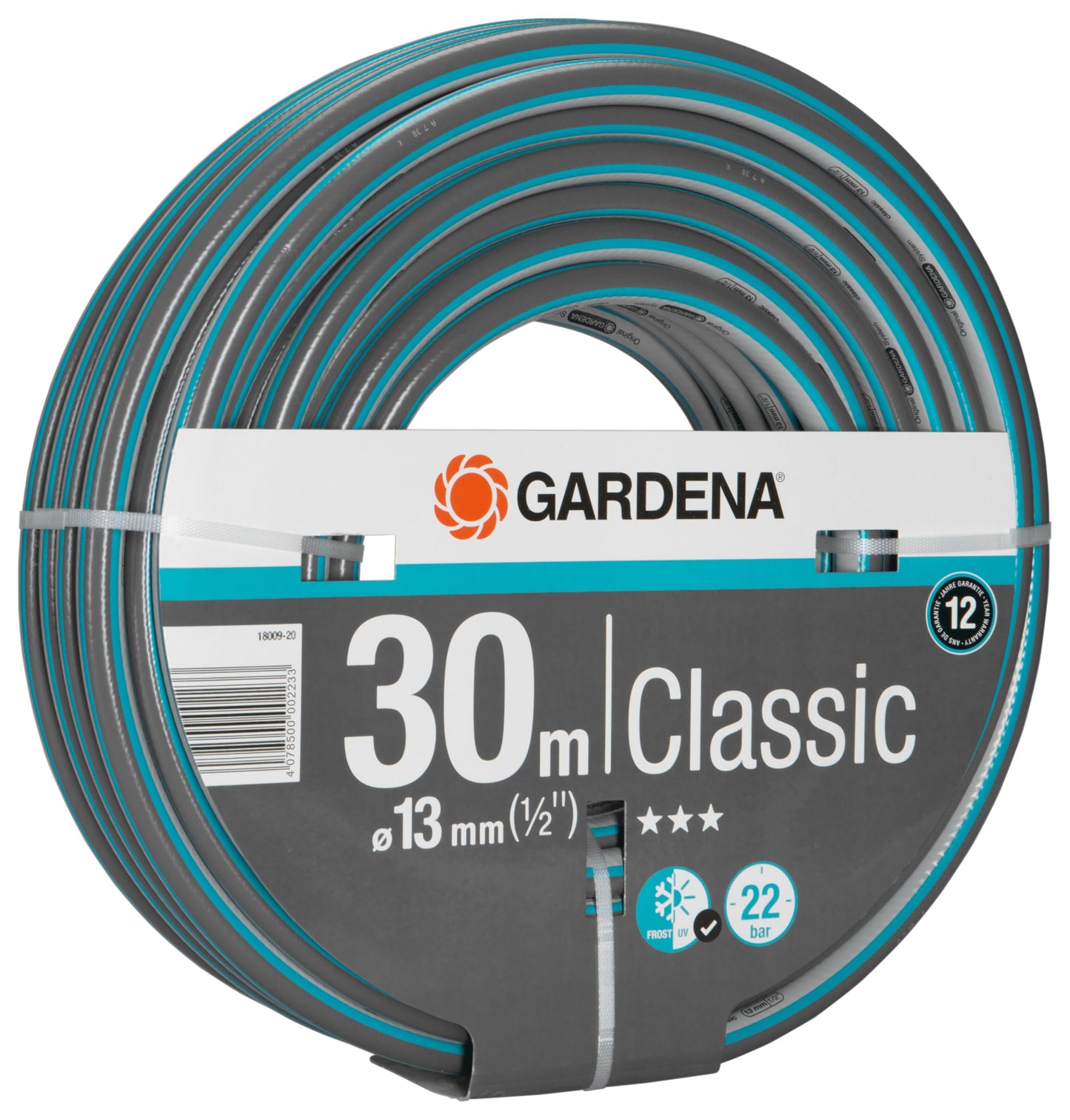 Gardena Classic Schlauch Aktion 13 mm (1/2 Zoll), 18 m: Universeller Gartenschlauch aus robustem Kreuzgewebe, 22 bar Berstdruck, UV-beständig, ohne Systemteile (18001-20) grau 18m ohne systemteile