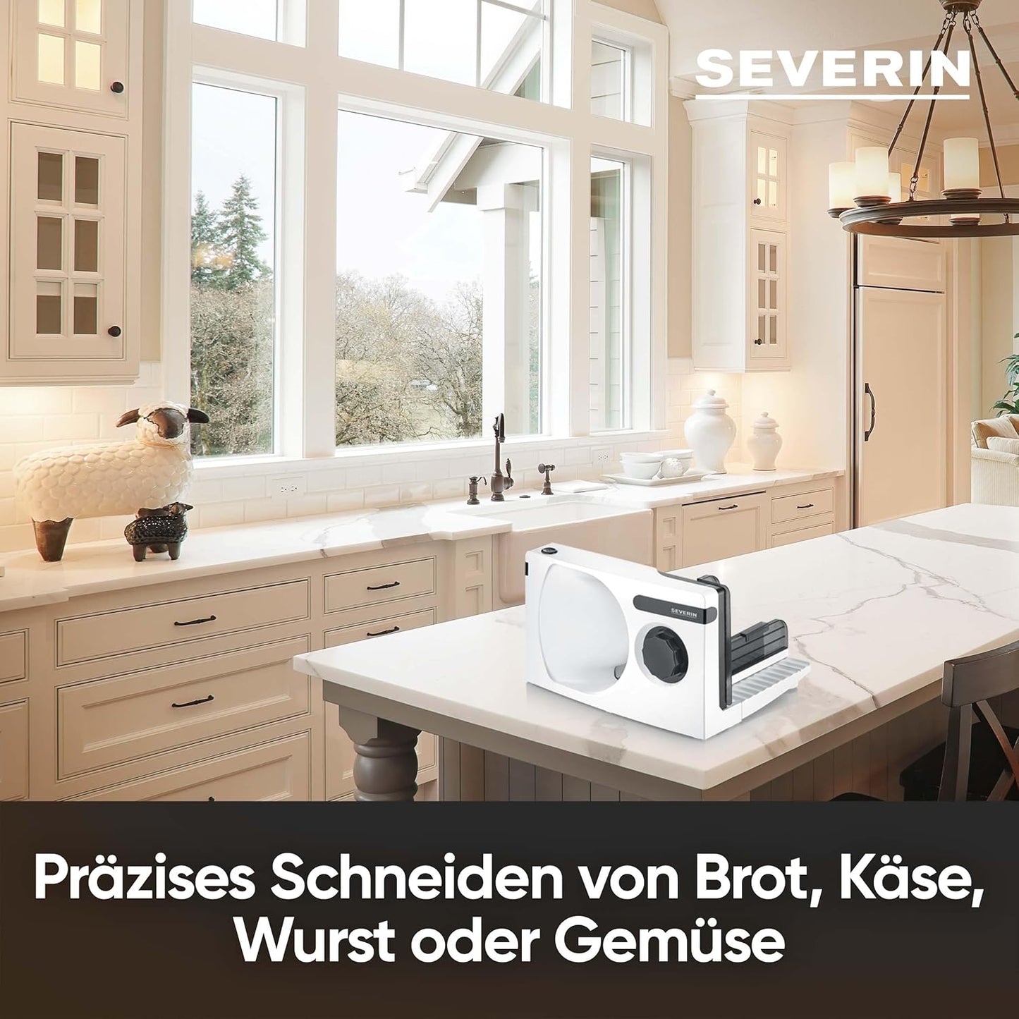 SEVERIN Allesschneider für Brot, Aufschnitt oder Käse, Brotschneidemaschine mit stufenlos einstellbarer Schnittstärke, Aufschnittmaschine mit Fingerschutz, weiß-schwarz, AS 3912