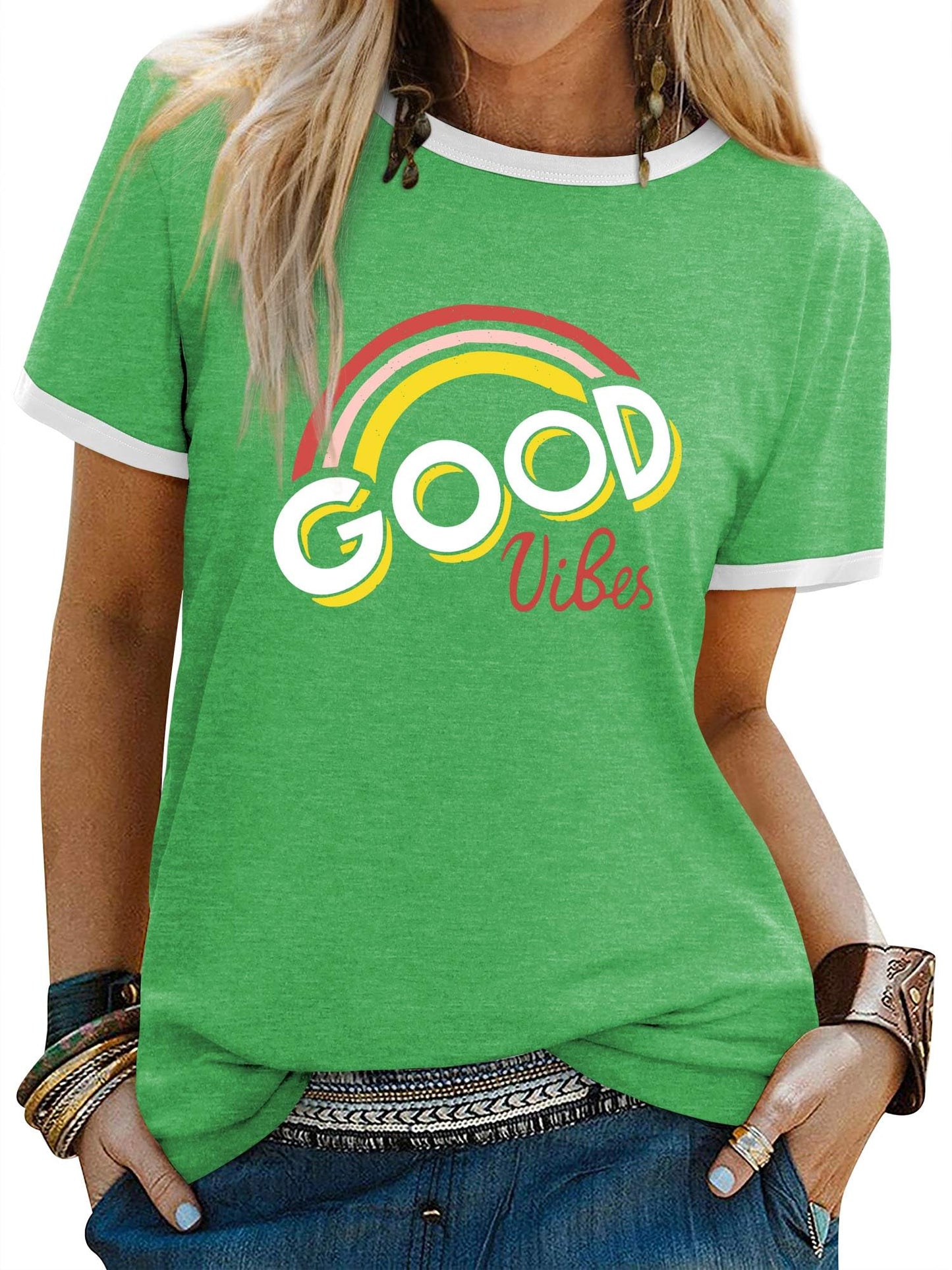 Women’s Good Vibes Rainbow Print T-Shirt