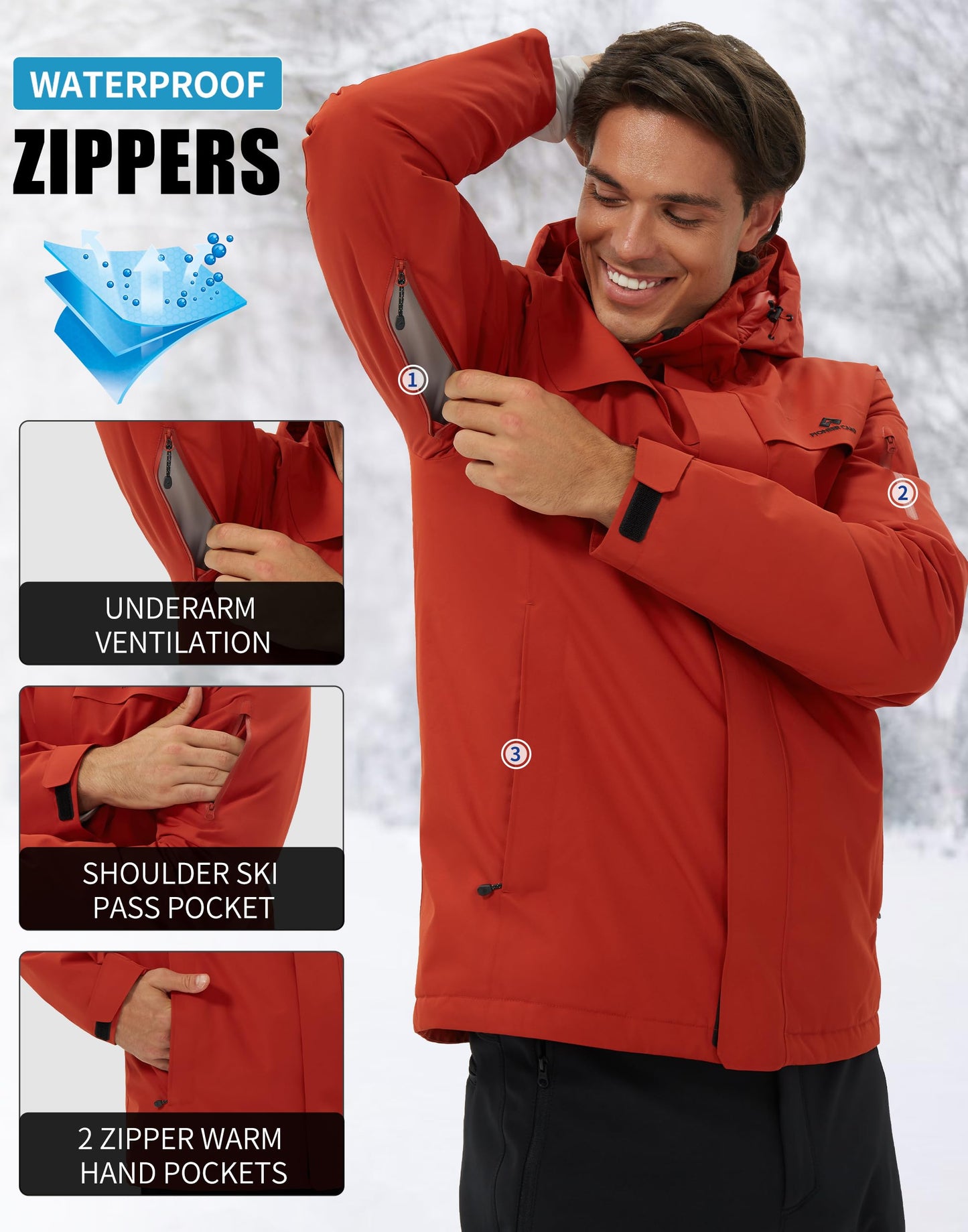 Men’s Ski Jacket – Waterproof, Warm & Breathable Snowboarding Winter Coat