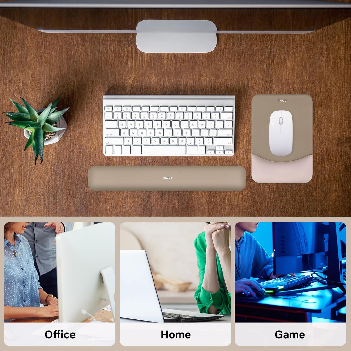 MOSISO Handgelenkstütze für Mauspad&Tastatur Set, Rechteckig Ergonomisch Mauspad Rutschfest Basis Home/Büro Schmerzlinderung&Typing Kissen mit Neopren Cloth&Erhöht Gebogen Memory Schaum,Grün