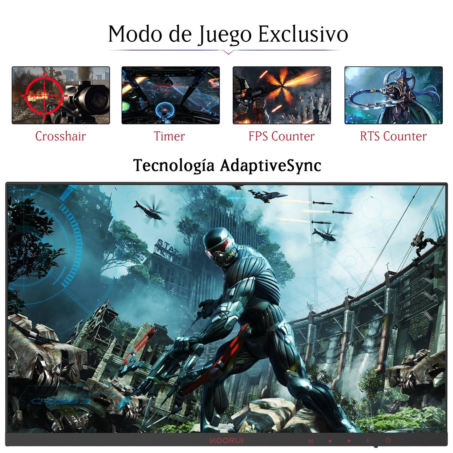 KOORUI Gaming Monitor 24 Zoll - FHD PC Bildschirm VA 165Hz 1ms Monitor 144hz, AdaptiveSync Technology, DCI-P3 85%, 2 x HDMI, DP Neigbar, Schwarz
