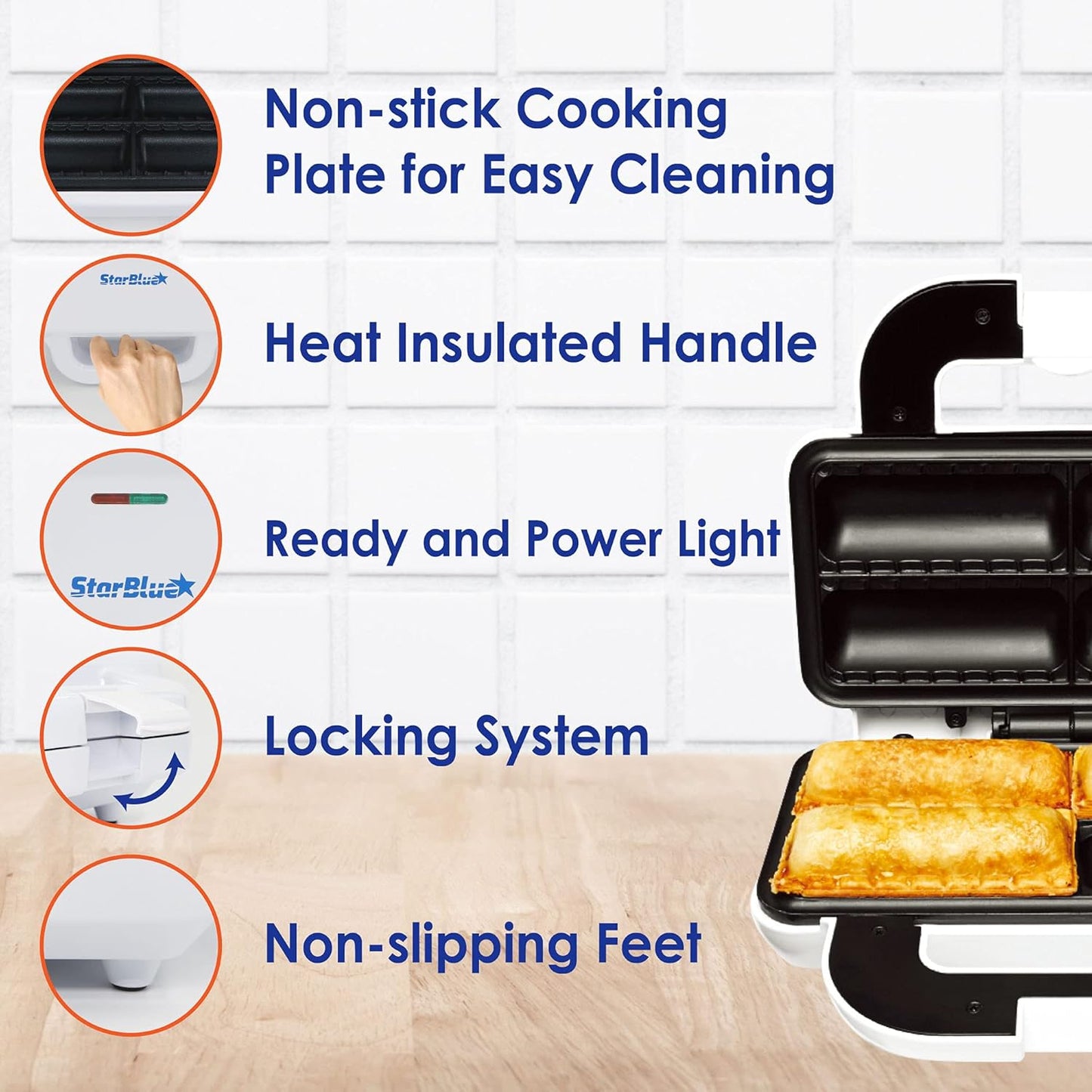 Wurstrollenformer von StarBlue mit GRATIS Rezept-eBook – Machen Sie 4 schnelle und leckere Frühstückswurstbrötchen und Snacks in Minuten, 220-240 V, 50/60 Hz, 850 W UK Stecker mit EU Adapter