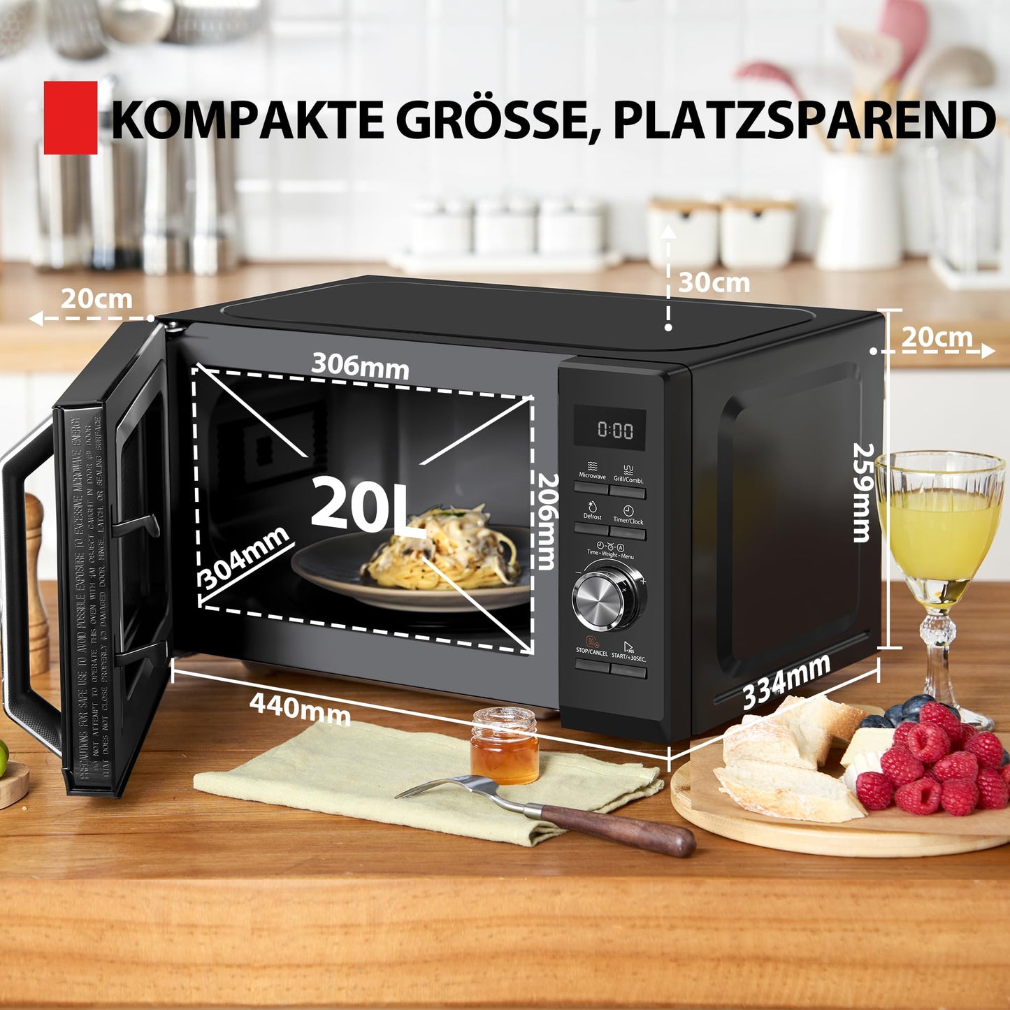 Toshiba MW2-MG20PF(BK)/GE Mikrowellenherd 800 W mit knuspriger Grill- & Kombigarfunktion, 5 Leistungsstufen, 1000 W Grillleistung, Schwarz