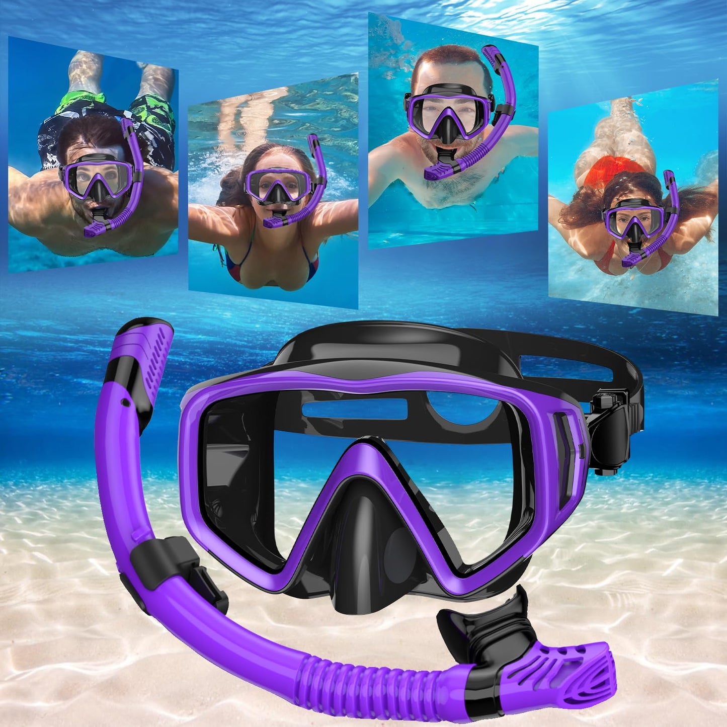 JEMULICE Schnorchelset Erwachsene, Schnorcheln Set mit Taucherbrille und Dry Schnorchel für Herren und Damen, Anti-Leck & Anti-Fog Tauchmaske aus Gehärtetem Glas für Tauchen, Schnorcheln und Schwimmen