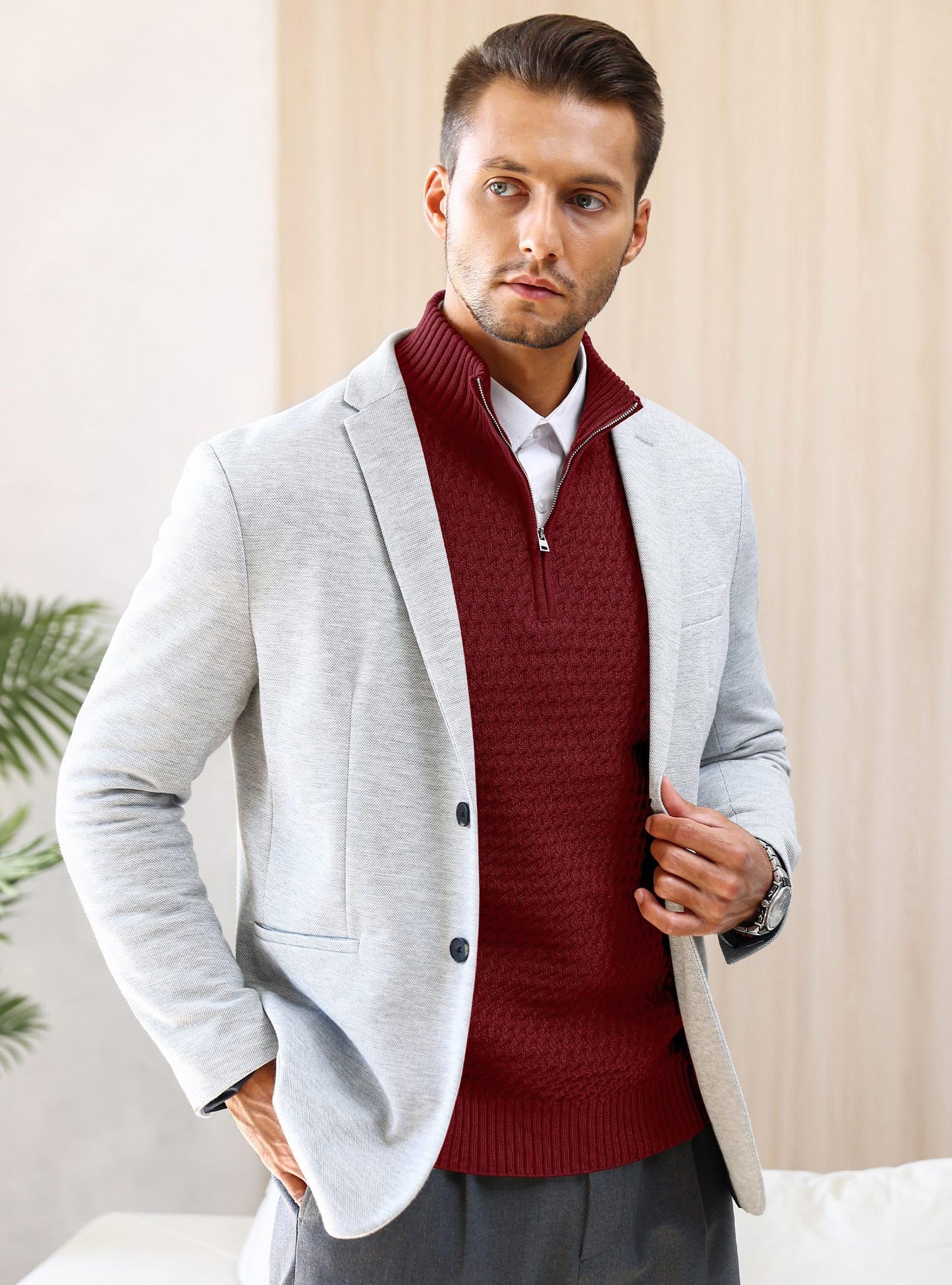 HYPESTFIT Men’s 1/4 Zip Turtleneck Sweater – Warm Knit Pullover