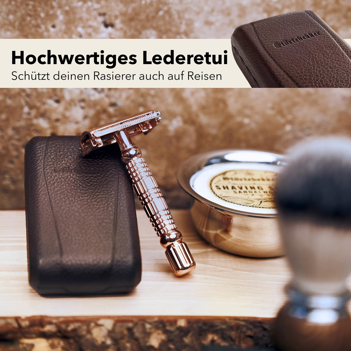 Störtebekker® Premium Rasierhobel ‘Hamburg’ im handgefertigten Leder-Etui - *TESTSIEGER* Stiftung Warentest (12/2024) - Rasier-Set mit 10 Rasierklingen, Reise-Etui & eingebautem Spiegel - Nassrasierer