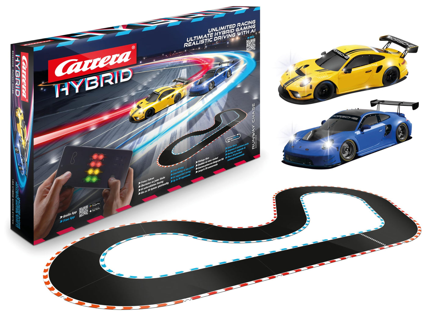 Carrera HYBRID Devil Drivers, Rennspaß der neuen Generation, Legendäre Rennboliden Porsche 911 GT3 R im Maßstab 1:50, Hybrid Technologie mit KIIUnterstützung, Steuerung per SmartphoneIApp
