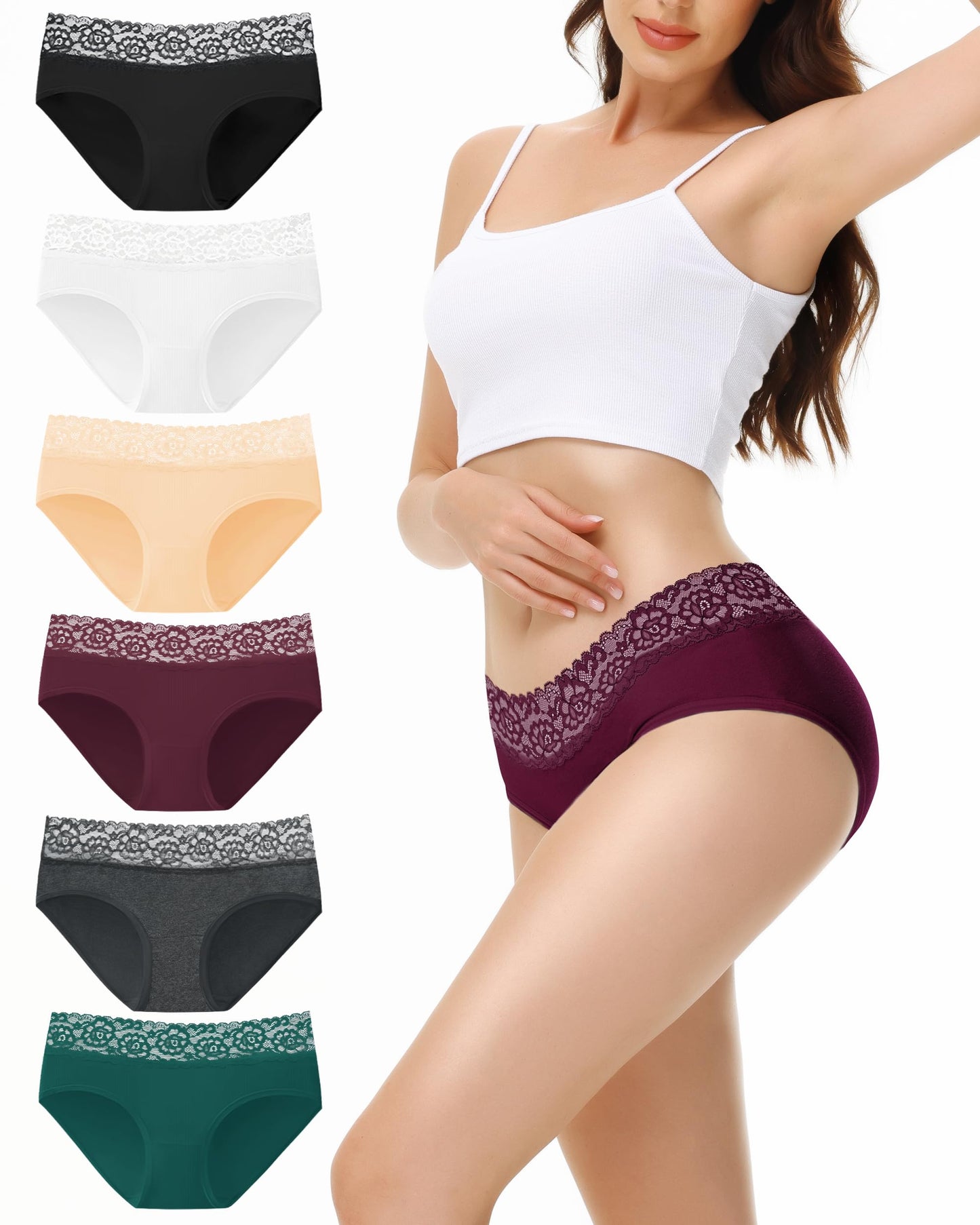 Women's Lace Hipster Cotton Soft Comfortable Underwear – Multipack of 6