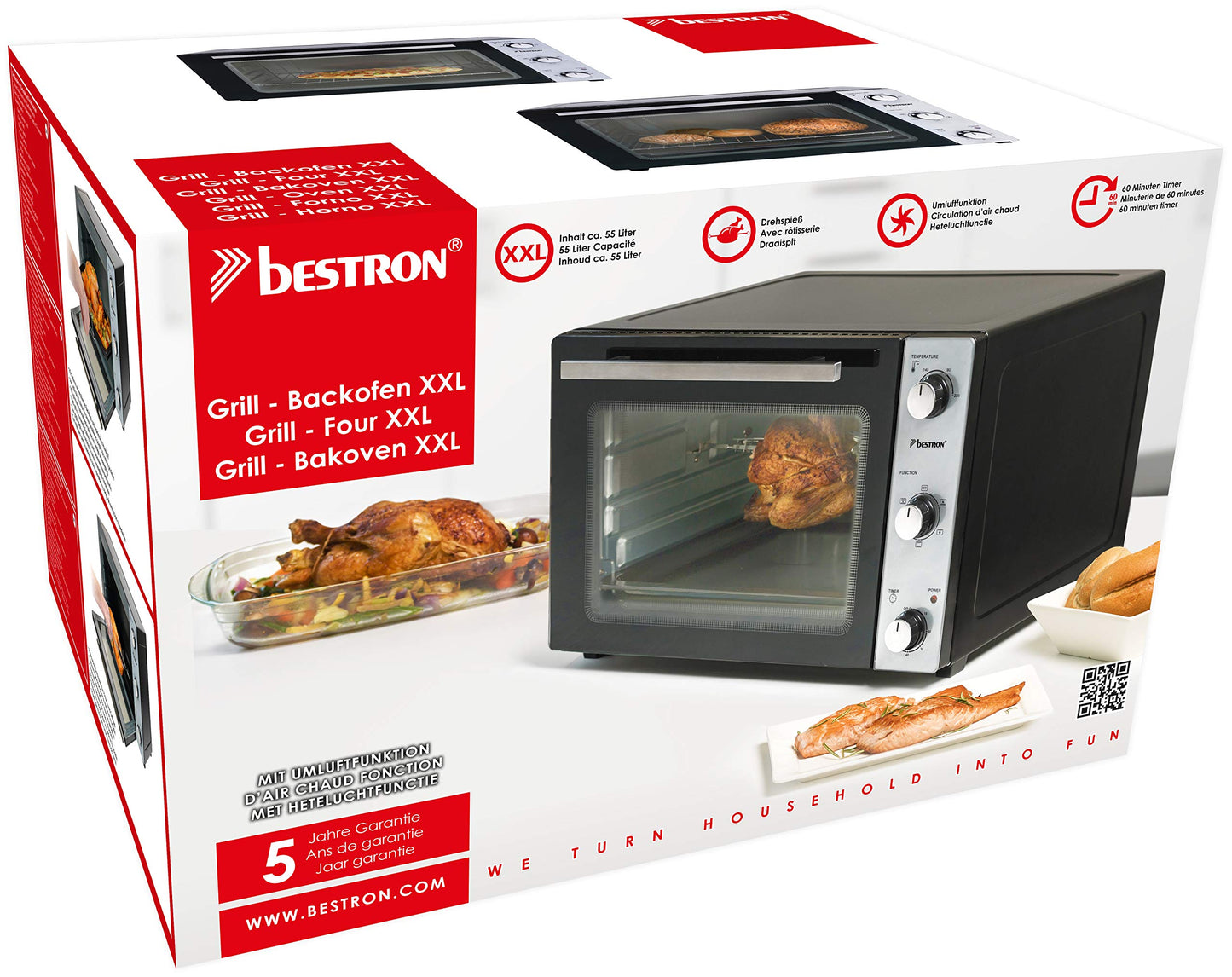 Bestron AOV9 Kompakter Mini-Backofen mit Ober-/Unterhitze, 9 Liter, 800 Watt, Schwarz