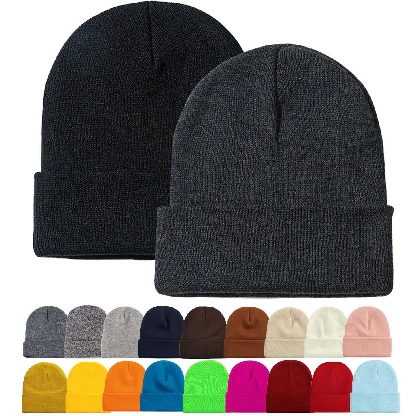 ZOORON 1&2 Pack Beanie for Men Women Slouchy Beanie Hats Winter Knit Caps Soft Ski Hat Unisex