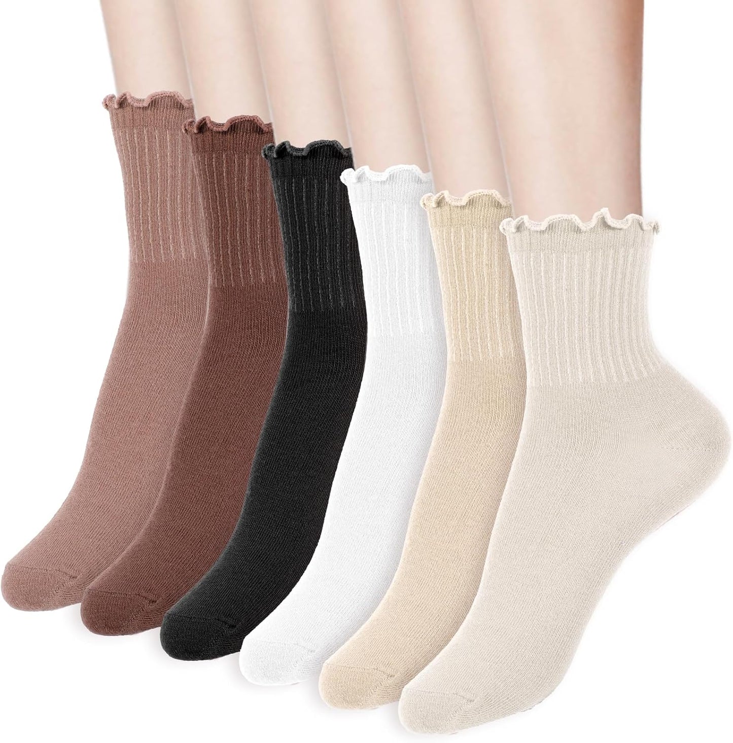6 Pairs Women's Ruffle Socks – Cute Casual Ankle Crew Socks