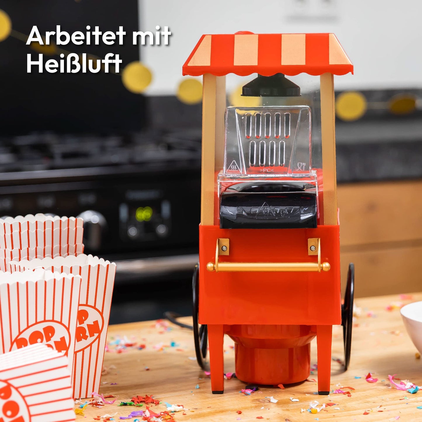 Gadgy Popcorn Maschine groß - Retro Popcorn Maker 5 L - Popcorn Maker mit Antihaftbeschichtung und abnehmbarer Heizfläche - Popkorn Maschine rot - Popcornmaschine 800W - Popcorn machine
