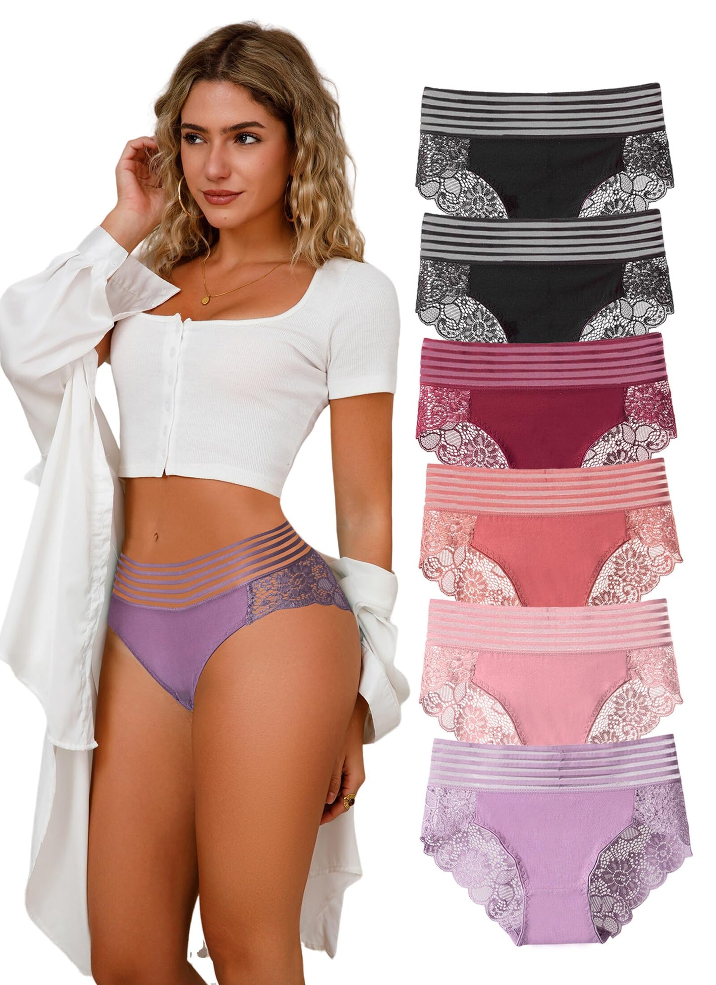 Women's Seamless Panties Lace Underwear for Women 6 Pieces Size S-4XL