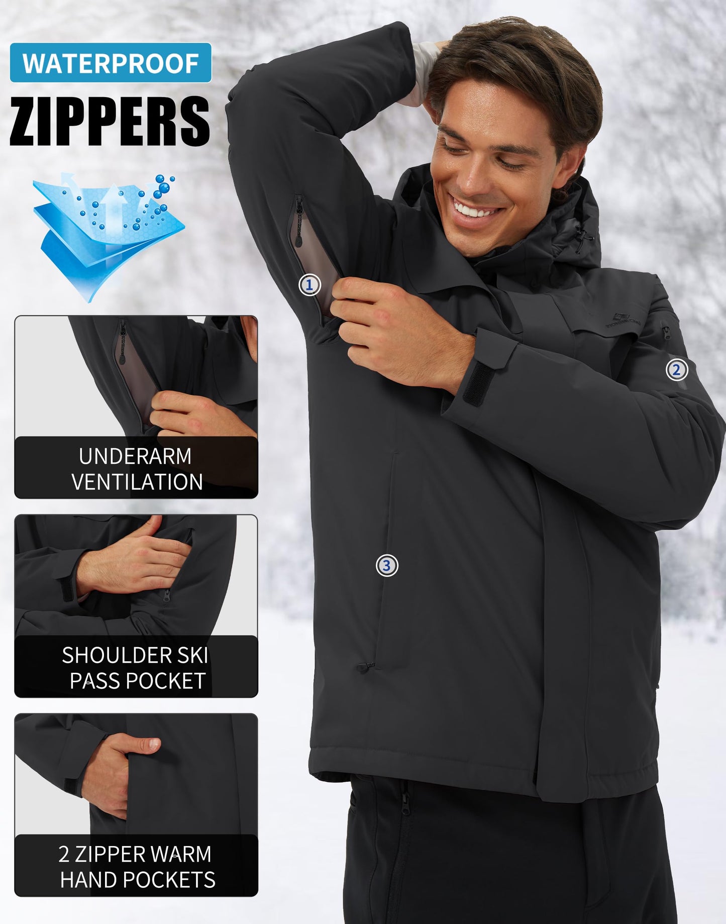 Men’s Ski Jacket – Waterproof, Warm & Breathable Snowboarding Winter Coat
