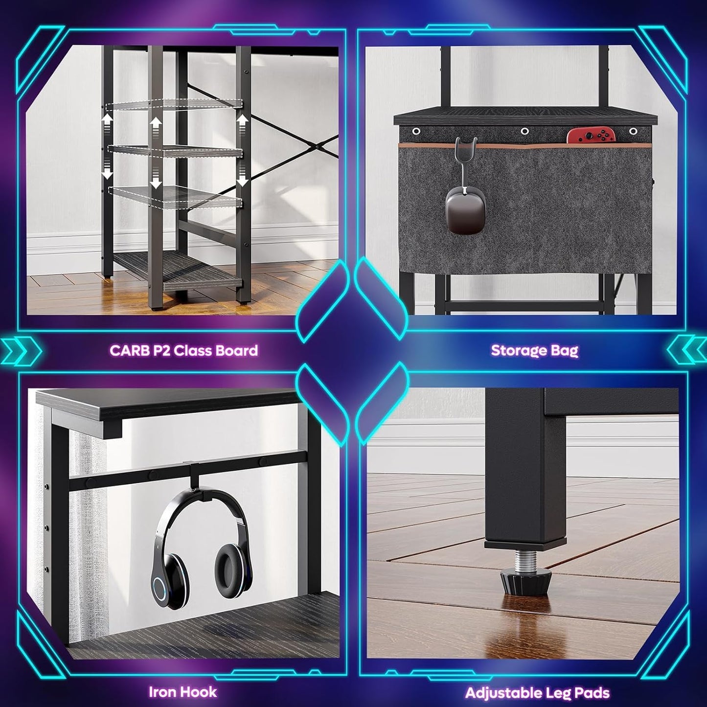Bestier 113CM Eck-Computertisch mit Steckdosen Computertisch mit LED-Leuchten Umkehrbarer Schreibtisch mit Seitentasche Aufbewahrungstasche & Zubehöraufhänger für Home Office Small Space Weiß