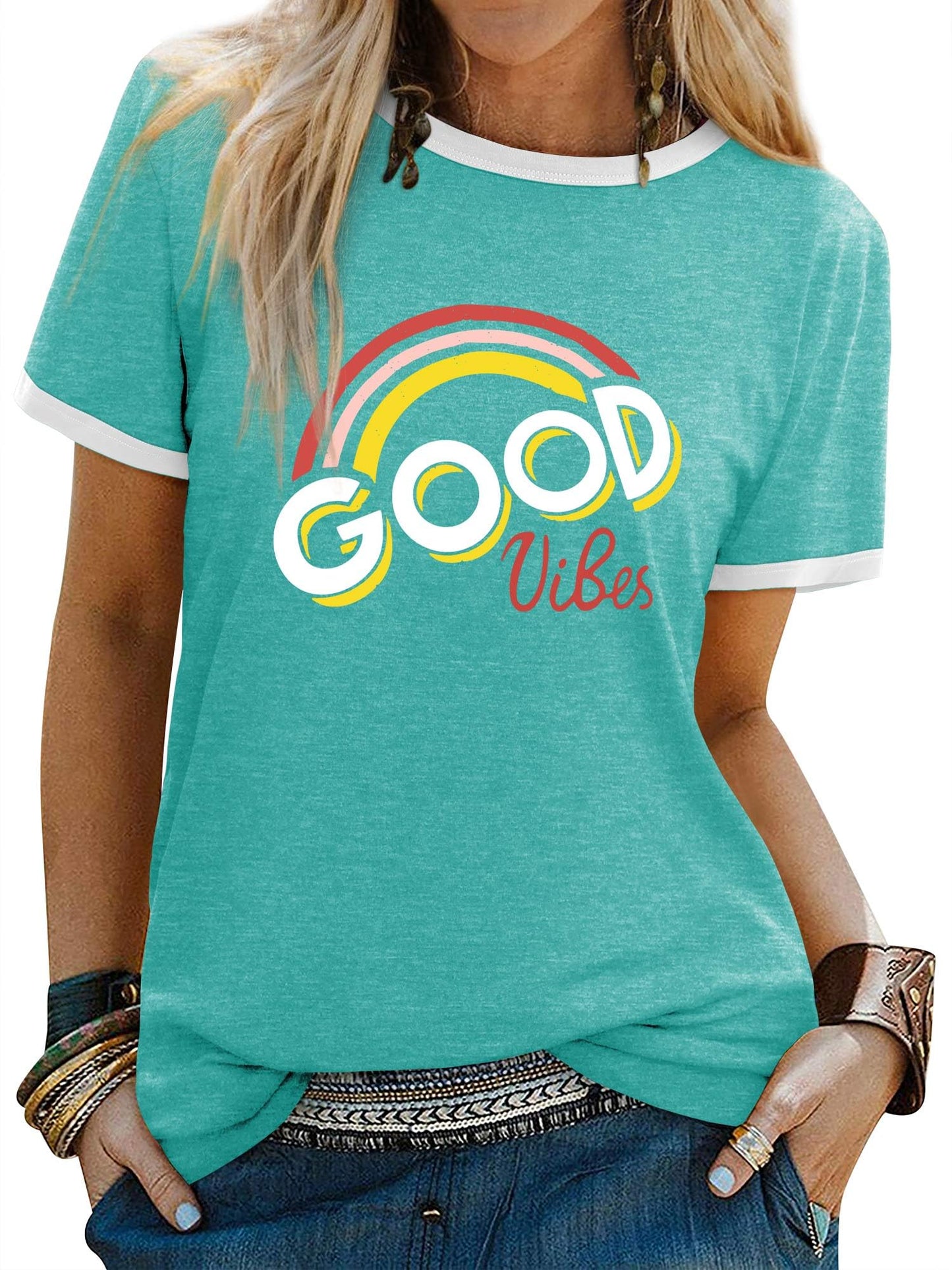 Women’s Good Vibes Rainbow Print T-Shirt