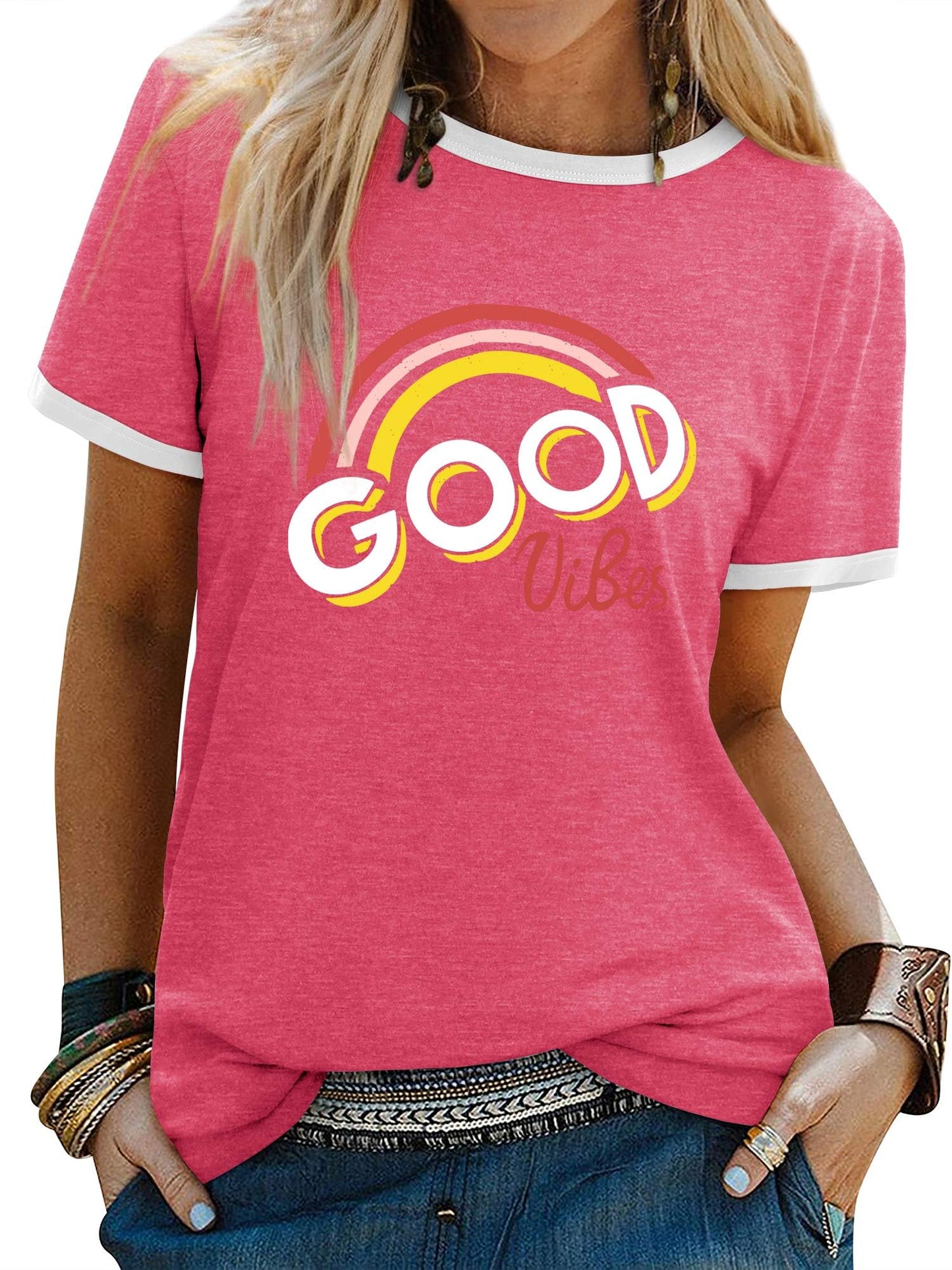 Women’s Good Vibes Rainbow Print T-Shirt