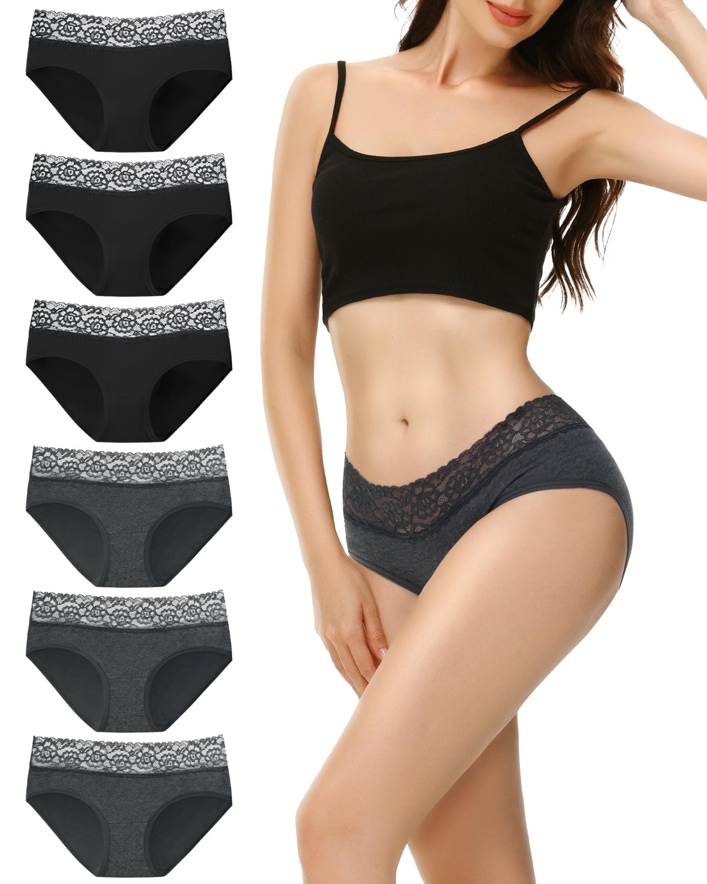 Women's Lace Hipster Cotton Soft Comfortable Underwear – Multipack of 6