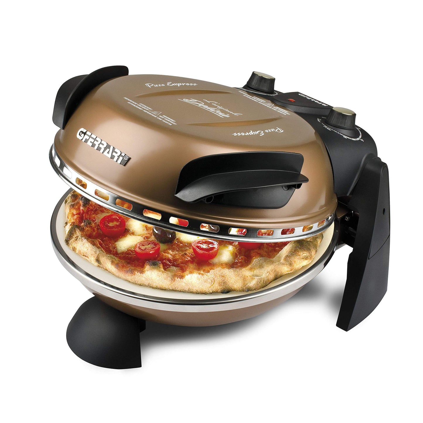 G3 FerrariPizza Äußern Vergnügen, Ofen Pizza, 1200 W, 400°C, Felsen Feuerfest (durchmesser 31 cm), Timer 5', Kochbuch inbegriffen, Schwarz, 31.6 x 31.6 x 25 cm