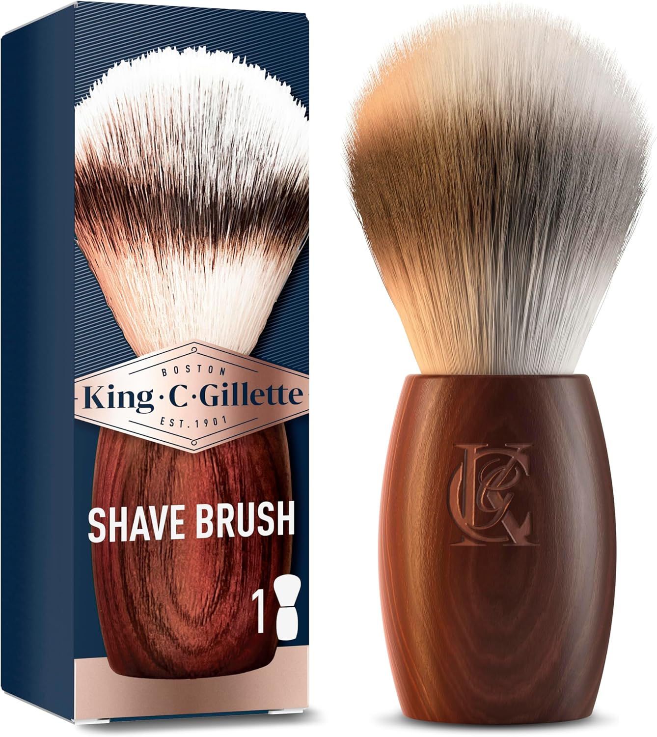 King C. Gillette Bartpflege Rasierpinsel Herren mit weichen Borsten und Holzgriff, Rasurerlebnis auf Barbier-Niveau, Geschenk für Männer